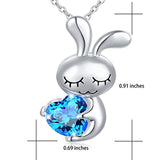 925 Sterling Silver Blue Heart Rabbit Cute Animal Jewelry Cubic Zirconia Love Heart Pendant Necklace for Women