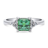 Rhodium Plated Sterling Silver Solitaire Promise Ring Made with Swarovski Zirconia Green Princess Cut