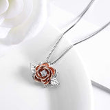 S925 Sterling Silver Rose Flower Pendant Necklace, Silver Rose Necklace Jewelry Gift for Women Girls