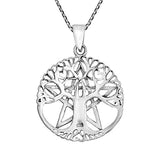 Tree of Life with Pentagram 925 Sterling Silver Pendant Necklace