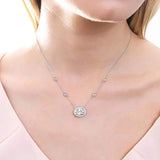 Rhodium Plated Sterling Silver Oval Cut Cubic Zirconia CZ Halo East-West Anniversary Wedding Pendant Necklace