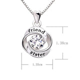 Sterling Silver Friend and Sister Love Heart Cubic Zirconia Pendant Necklace