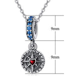 Compass Pendant, Bead Pendant in Sterling Silver with Blue Zircon Can be Used in Beaded Bracelet and Necklace