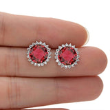 925 Sterling Silver CZ October Birthstone Round Cut Halo Stud Earrings Tourmaline Color