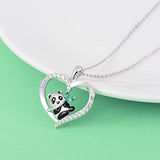 925 Sterling Silver Panda Pendant Necklace with Bamboo Engraved I Love You Forever Gift Women Girls