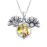 Locket Necklace That Holds Pictures S925 Sterling Silver Sunflower Locket Necklace Vintage Oxidized Sunflower Photo Pendant Family Mother's Day Gifts for Women Teen