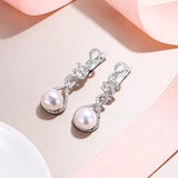 Women's 925 Sterling Silver CZ Pearl Elegant Infinity Wedding Dangle Earrings