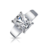 Simple Art Deco Style 3CT Solitaire Rectangle Radiant Emerald Cut AAA CZ Engagement Ring Wide Band 925 Sterling Silver