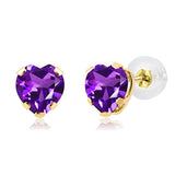14K  Gold Purple Amethyst 5-prong Heart Shape Stud Earrings