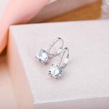 925 Sterling Silver Round Cut CZ Prong Setting Gorgeous Bridal Prom Leverback Dangle Earrings