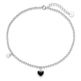 925 Sterling Silver Black Heart Bead Anklet Cubic Zirconia CZ Beach Anklet Summer Jewelry Gifts for Women Adjustable Foot Chain