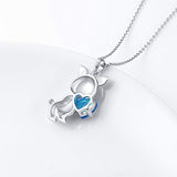 Lovely Pig 925 Sterling Silver Cute Animal Jewelry Cubic Zirconia Love Heart Pendant Necklace for Women Girls