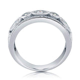 Rhodium Plated Sterling Silver Cubic Zirconia CZ Art Deco Anniversary Wedding Half Eternity Band Ring