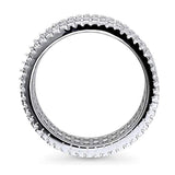 Rhodium Plated Sterling Silver Cubic Zirconia CZ Crown Fashion Right Hand Eternity Band Ring