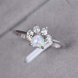 925 Sterling Silver Synthetic Opal Dog Paw Print Ring for Women Animal Theme Size 7 to 9 US