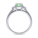 Rhodium Plated Sterling Silver 3-Stone Anniversary Promise Engagement Ring Made with  Zirconia Green Emerald Cut