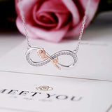 Sterling Silver Infinity Rose Necklace | Rose Gold Plated Flower Pendant with Cubic Zirconia Stones For Women