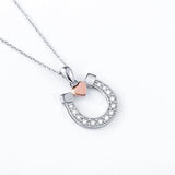 Sterling Silver Horseshoe with Rose Gold Heart Pendant Necklace Jewelry