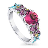 Rhodium Plated Sterling Silver Pink Cubic Zirconia CZ Flower Promise Ring