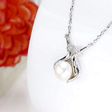 925 Sterling Silver CZ Hands Holding 8MM AAA Freshwater Cultured Pearl Pendant Necklace