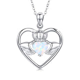 Silver Good Luck Irish Claddagh Opal Necklace Love Heart Pendant 
