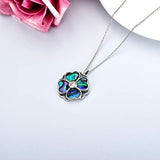 Sterling Silver Four Leaf Clover Pendant Necklace with Colored Abalone Lucky Necklace for Women Fiendship Gift