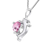  Silver Cubic Zirconia Love Heart Birthstones Pendant Necklaces