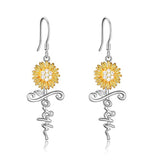 Silver Sunflower Cross Drop Earrings