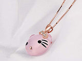 Jewelry Gifts for Women Sterling Silver and Plated with Rose Gold Natural Gemstone Rose-Quartz Kitty Pendant Necklace