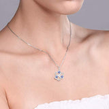925 Sterling Silver Blue Tanzanite Women's 3 Hearts Interlock Pendant Necklace, 0.90 Ct Round with 18 Inch Silver Chain
