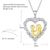 Sterling Silver Mothers Love Heart Pendant Necklace Love You Mom Stunning Cubic Zirconia CZ High Polish Necklace Dainty Finie Jewelry for Mom Women Teen Girls Mom,16+ 2