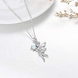 Sterling Silver Angel Wings Fairy with magic wand Necklace for Women