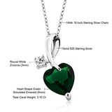 925 Sterling Silver Simulated Emerald Pendant Necklace For Women (3.10 Ct Heart Shape with 18 Inch Silver Chain)