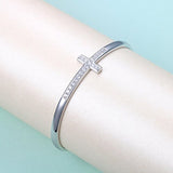 Sterling Silver Faith Hope Love CZ Cross Bangle Bracelet For Women Sister Girlfriend Gift