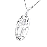 Silver Saint Jude Medal Oval Pendant Necklace