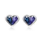 Silver Blue Purple Heart Earrings