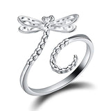 925 Sterling Silver Animal Rings Hollow Carving Dragonfly Adjustable Rings Insect Open Rings for Girls and Women