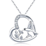 Silver Heart Hummingbird Pendant Necklace 