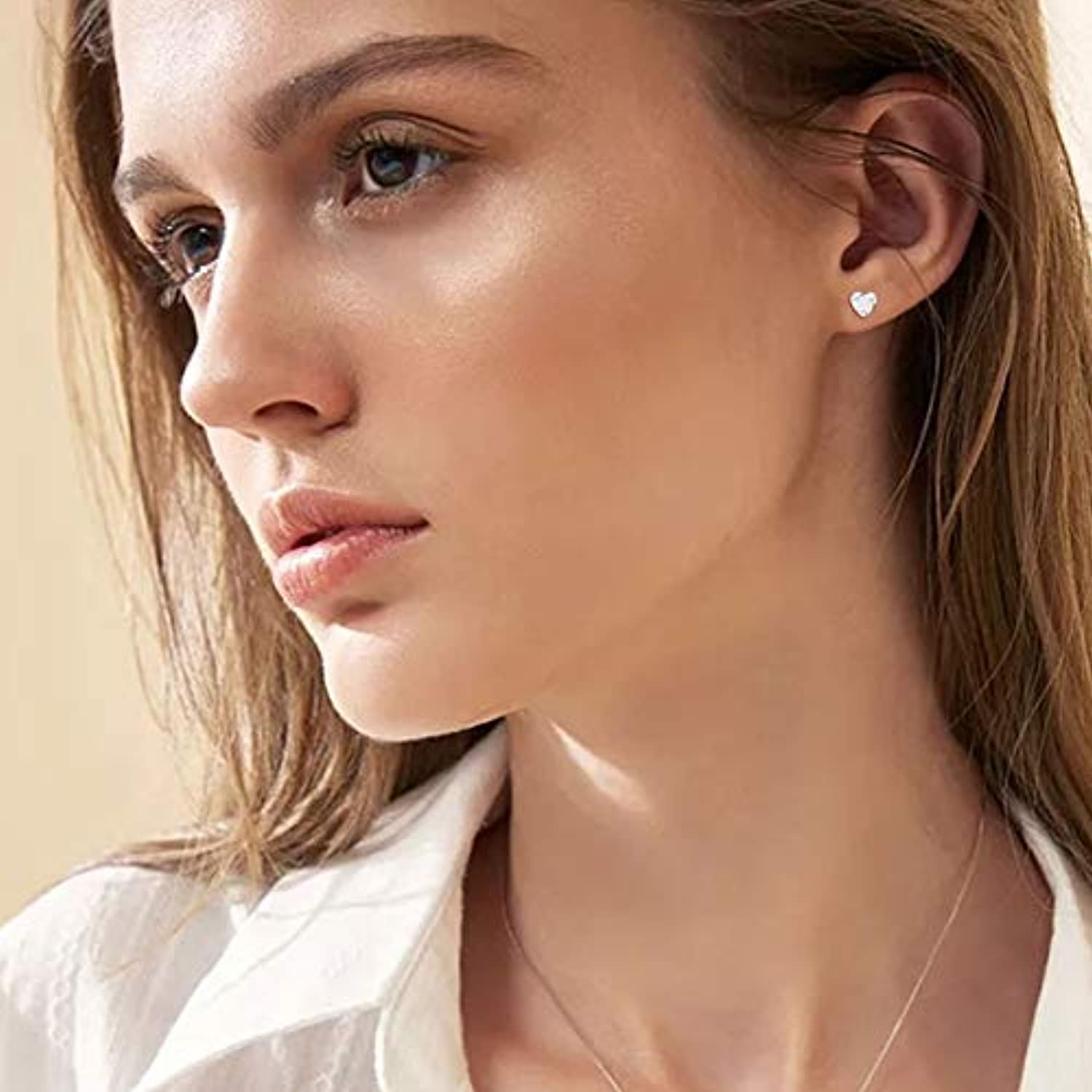 Opal Earrings For Women 925 Sterling Silver Heart Stud Earrings