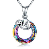  Silver Sloth Crystal Necklace Pendant 