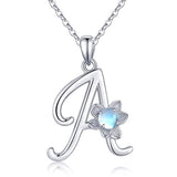 ilver Moonstone Necklace with Lotus Letters A 26 Alphabet Pendant Necklace