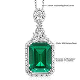 Sterling Silver Green Simulated Emerald Pendant Necklace 7.10 cttw Emerald Cut 14X10MM with 18 Inch Silver Chain