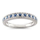 14k White Gold Princess-cut Natural Diamond & Blue Sapphire Wedding Band Ring (1/3 cttw, H-I, SI2-I1)