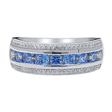 Rhodium Plated Sterling Silver Anniversary Wedding Half Eternity Band Ring Made with Swarovski Zirconia Blue Channel Set
