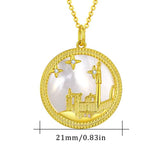 Coin Necklace Disc Pendant Necklace Gold Plated 925 Sterling Silver Notre Dame de Paris Cathedral Castle Jewelry for Girlfriend for Women