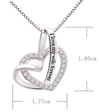 Sterling Silver I Love My Wife Forever Love Heart Cubic Zirconia Necklace