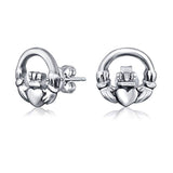 Tiny Bff Claddagh Celtic Irish Friendship Love Round Circle Stud Earrings For Women Teen Oxidized 925 Sterling Silver