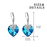 Sterling Silver Love Heart Butterfly Dangle Drop Earrings with Swarovski Crystals Fine Jewelry Gift for Women Girls