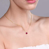 14K  Gold Round Red Ruby Pendant Necklace For Women