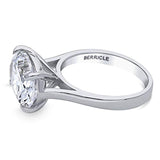 Rhodium Plated Sterling Silver Oval Cut Cubic Zirconia CZ Statement Solitaire East-West Engagement Ring